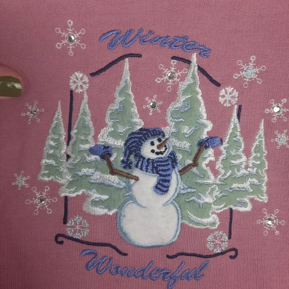 Vintage Hasting & Smith Pink Christmas Embroidered Sweatshirt - Picture 10 of 13